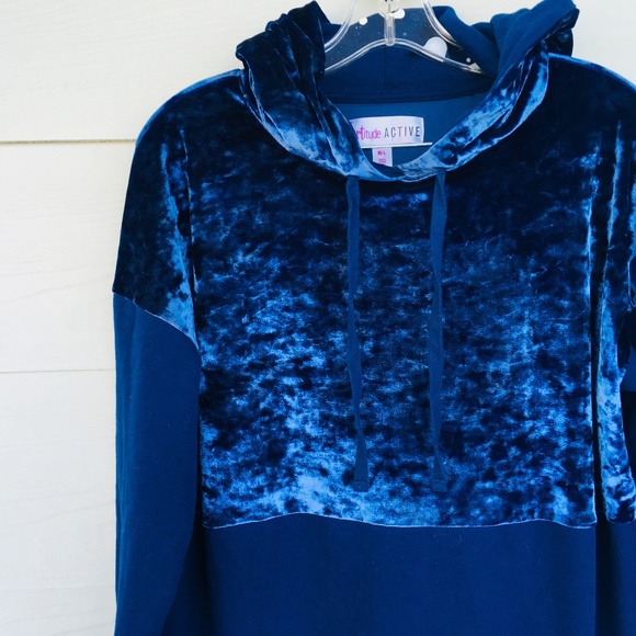 Blue Long Sleeve Hoodie with Velvet Top - Picture 2 of 5
